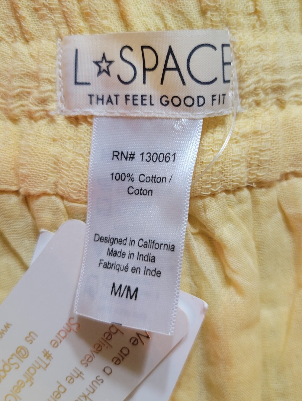 L*space Yellow High-Waist Drawstring Shorts NWT 100% Cotton - Picture 3 of 6